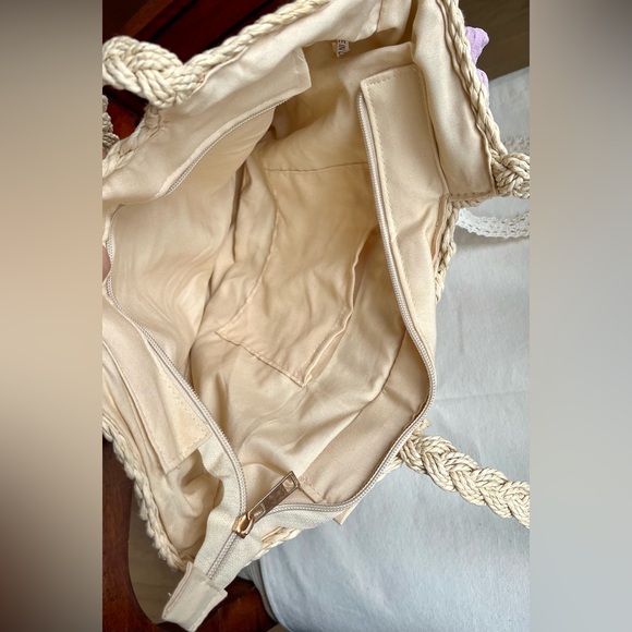 Woven Tote Bag with Flower Charm - Picture 7 of 9